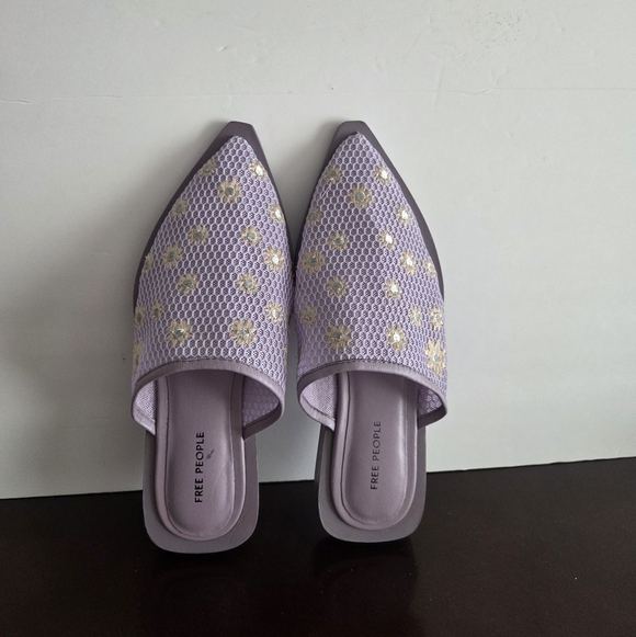 Free People Shoes - Free People Lilac Daisy Mesh Embellished Mules Sz.6